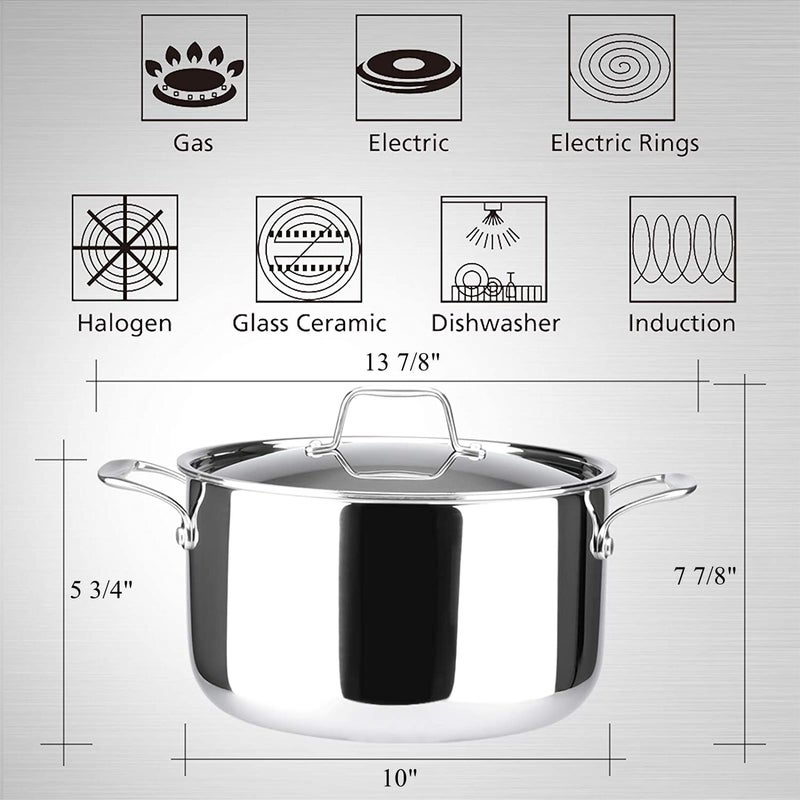 Duxtop 6.5 Quart Stainless Steel Stock Pot with Lid, 3-Ply Cooking Pot for Soup, Rice, Stew, Oven and Dishwasher Safe, Compatible with Induction, Ceramic, Halogen, Gas Stove - Image 5